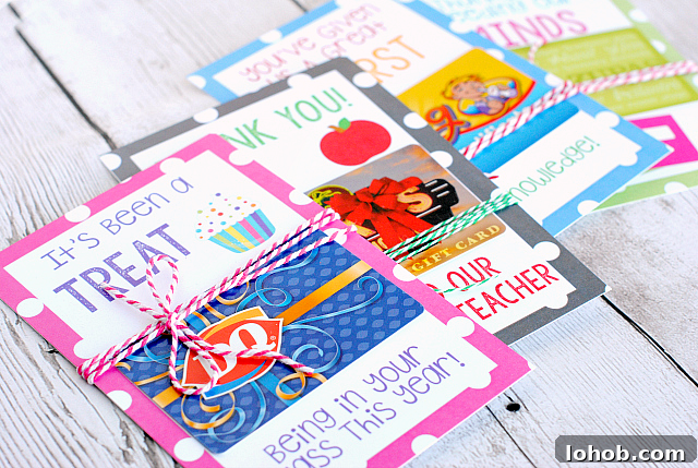 Printable teacher gift card holders.