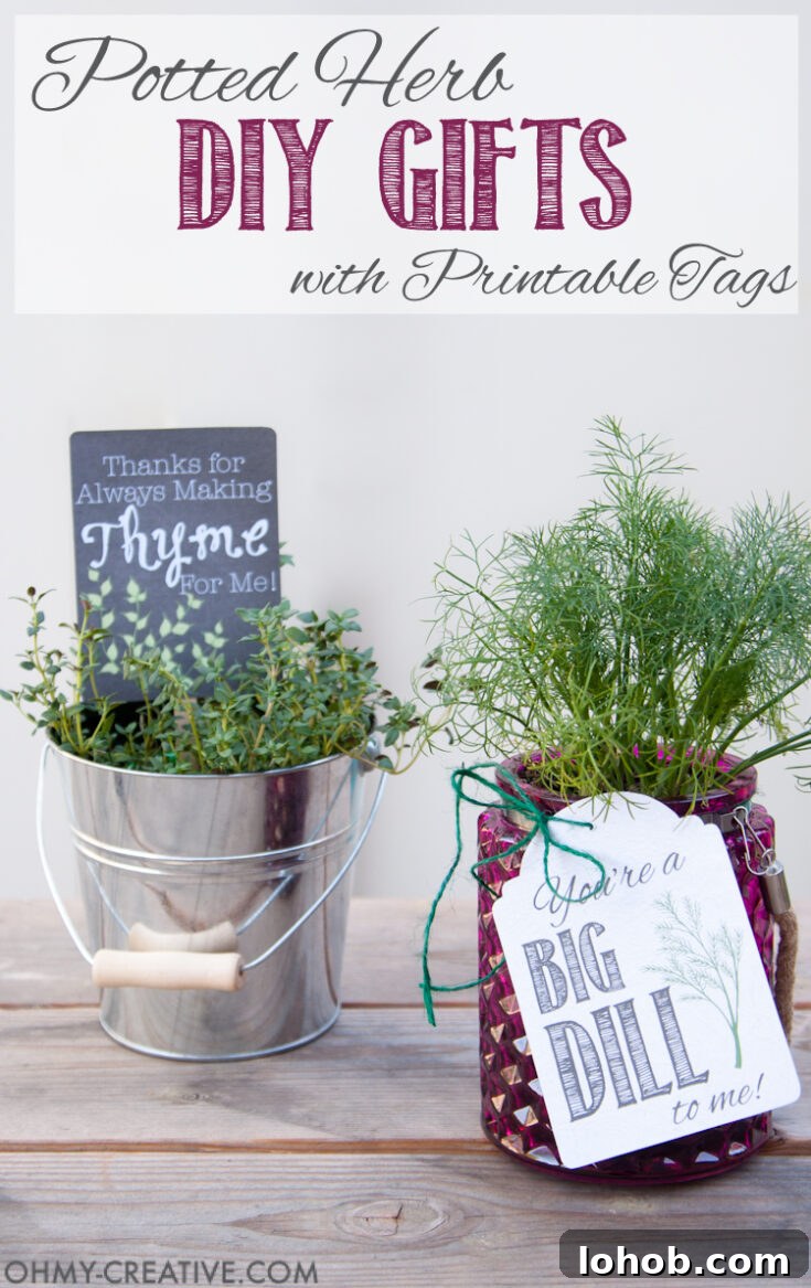 Potted herb DIY gift with printable tags.