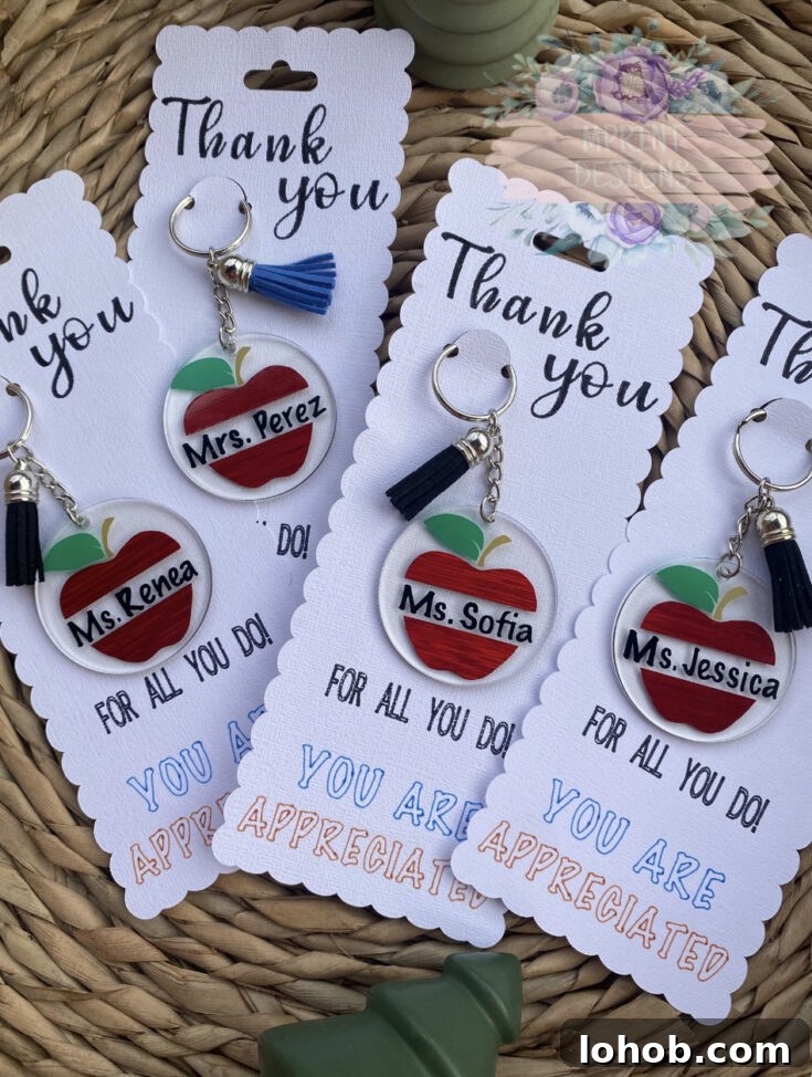 Custom acrylic keychains for teachers.