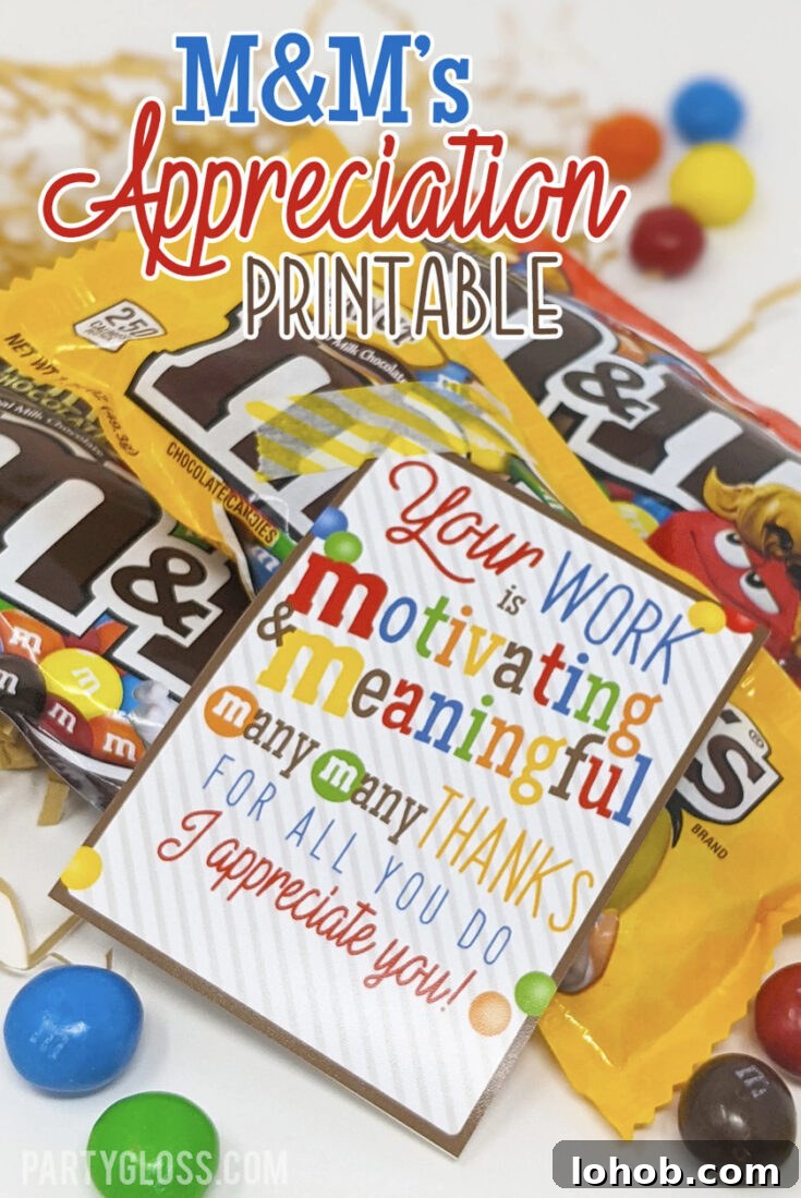 M&M teacher appreciation gift tags.