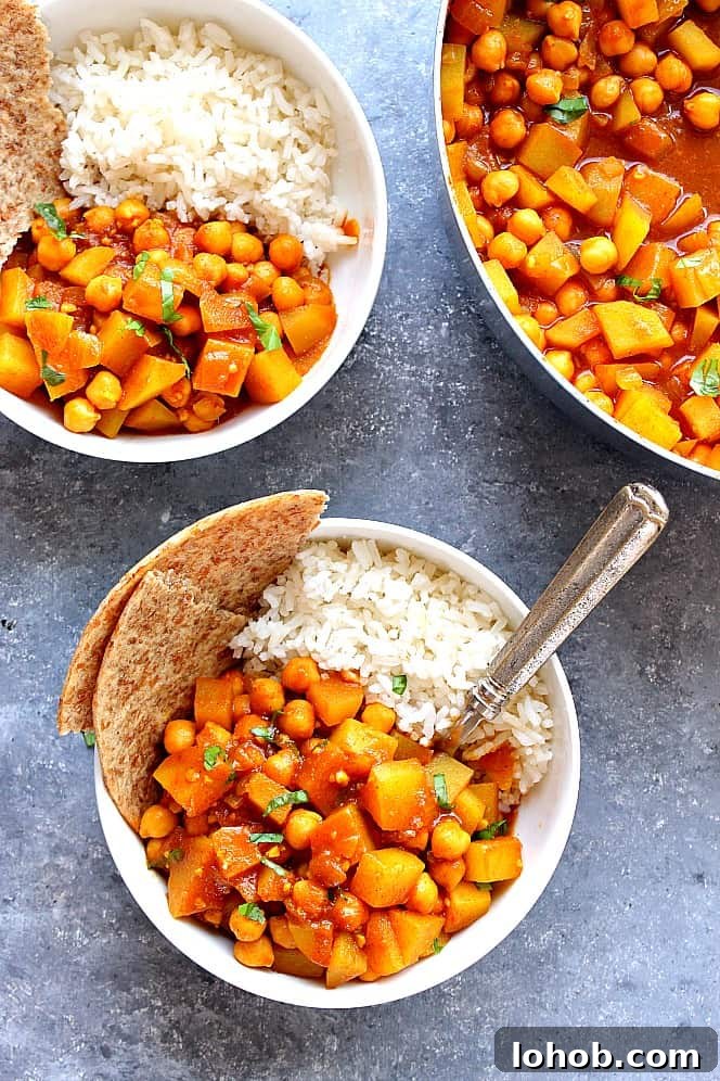 chickpea and potato curry in bowls