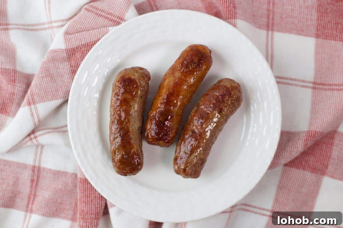 Sausage links cooked in oven.