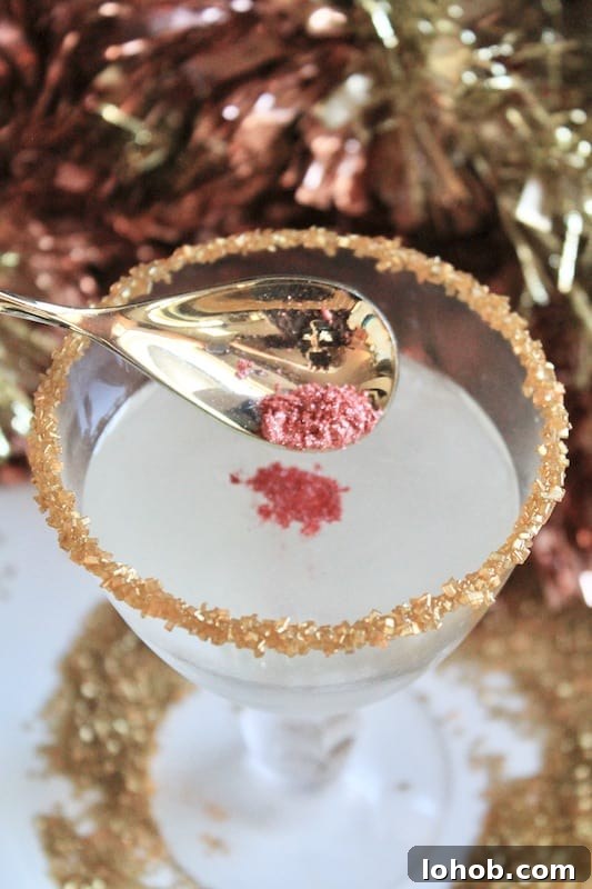 add edible glitter dust to glass