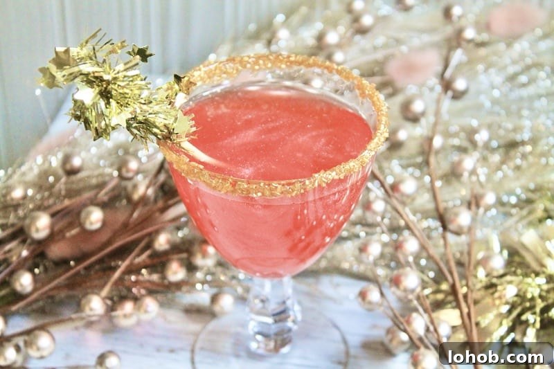 dip cocktail glass in syrup then in gold sanding sugar put in freezer