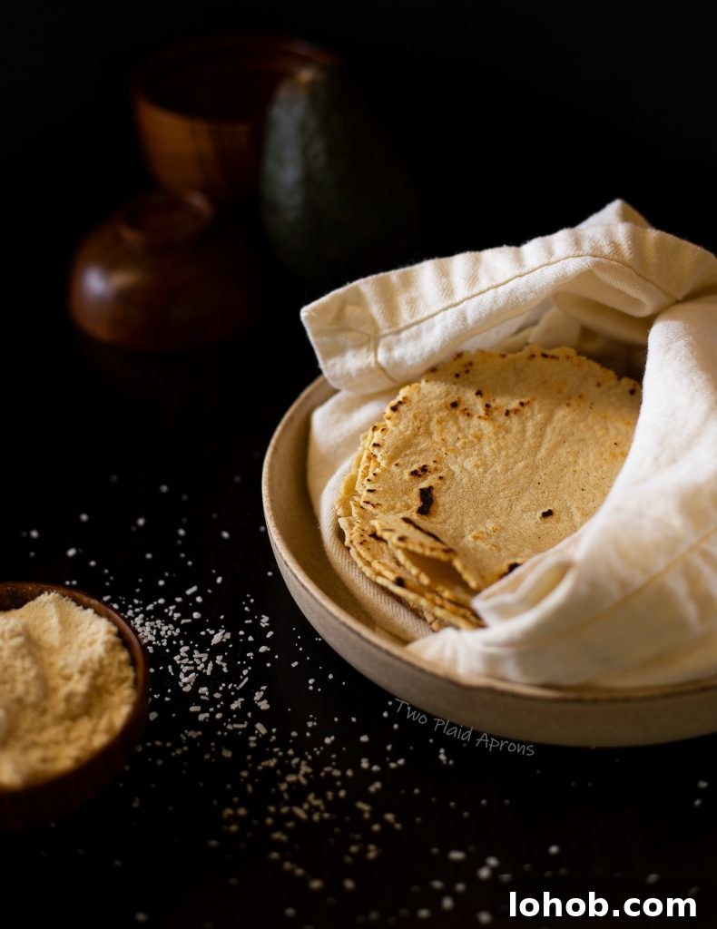 Homemade Corn Tortillas with 3 Simple Ingredients 5 Our 3 ingredient corn tortillas wrapped in clean linen.