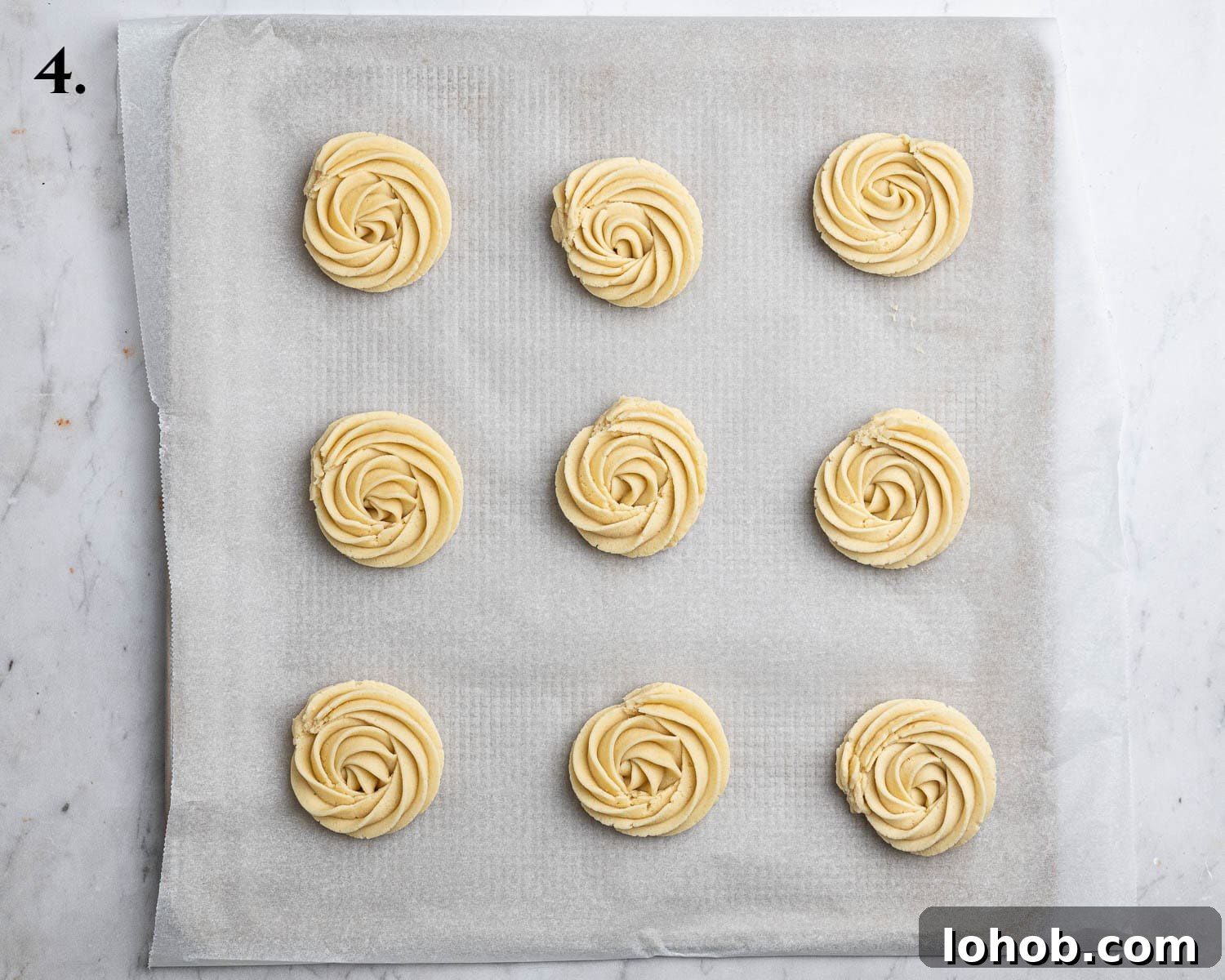 Vegan Viennese Whirls Recipe — Crisp, Buttery Cookies 8 Step 4, the piped biscuits.