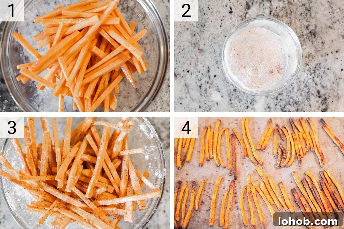 Crispy Oven-Baked Sweet Potato Fries Recipe 4 process shots of how to make sweet potato fries