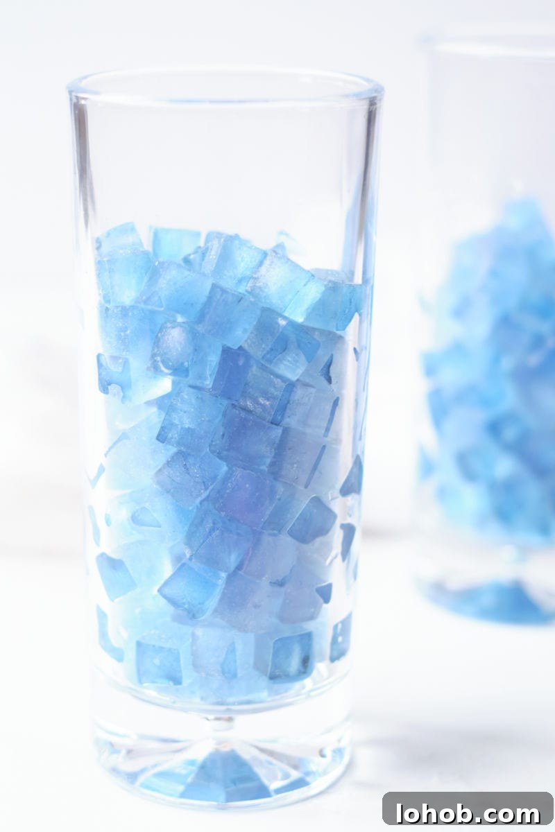 blue butterfly pea tea ice cubes.