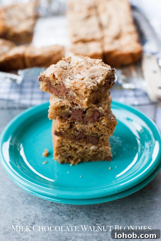 Milk Chocolate Walnut Blondies from thelittlekitchen.net