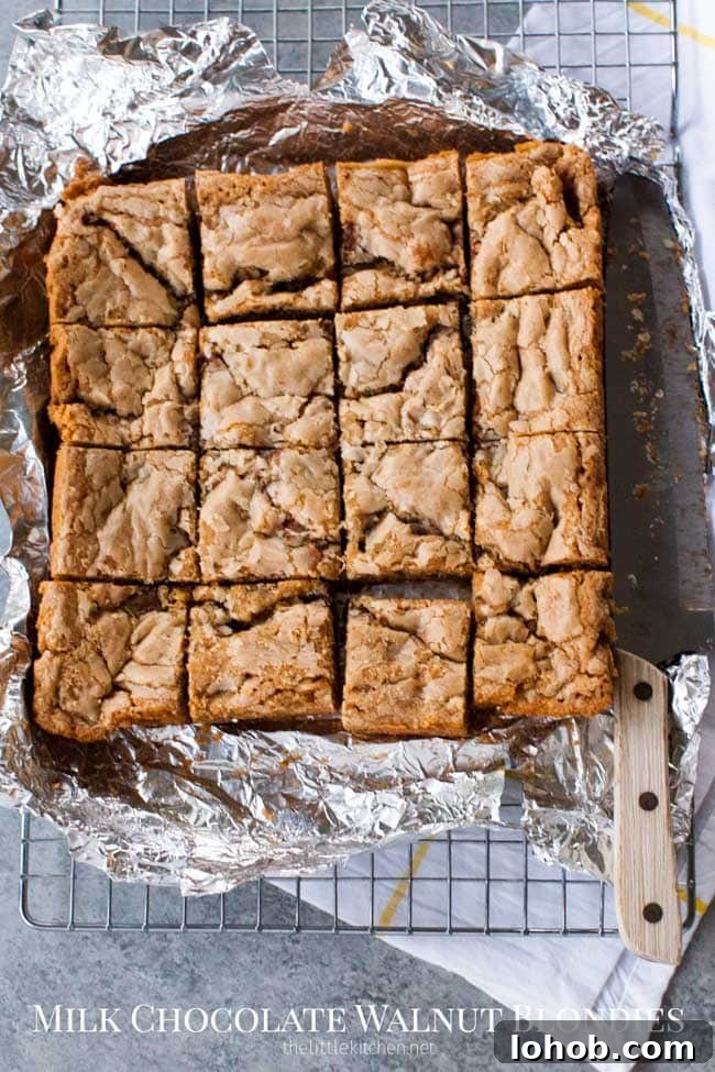 Milk Chocolate Walnut Blondies from thelittlekitchen.net