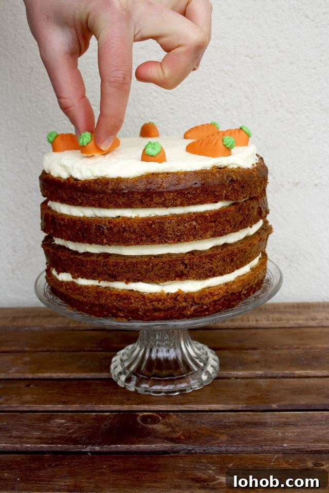 Super Moist Carrot Cake with Vanilla Cream Cheese Frosting - Decorating the Cake