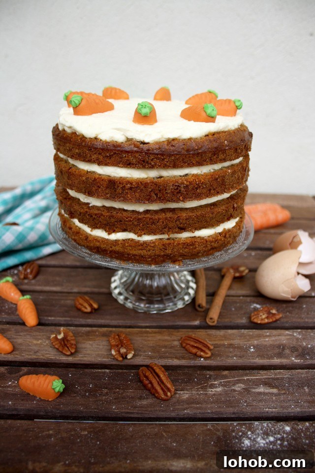 Super Moist Carrot Cake with Vanilla Cream Cheese Frosting - Side View of the Cake