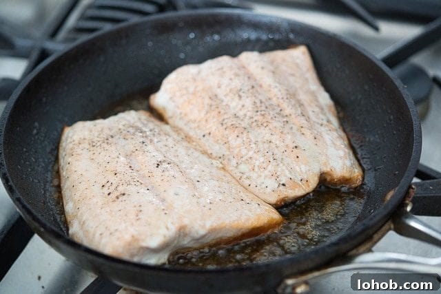 Fresh Mediterranean Salmon Salad with Lemon Herb Dressing 3 Salmon Fillets Cooked in Skillet