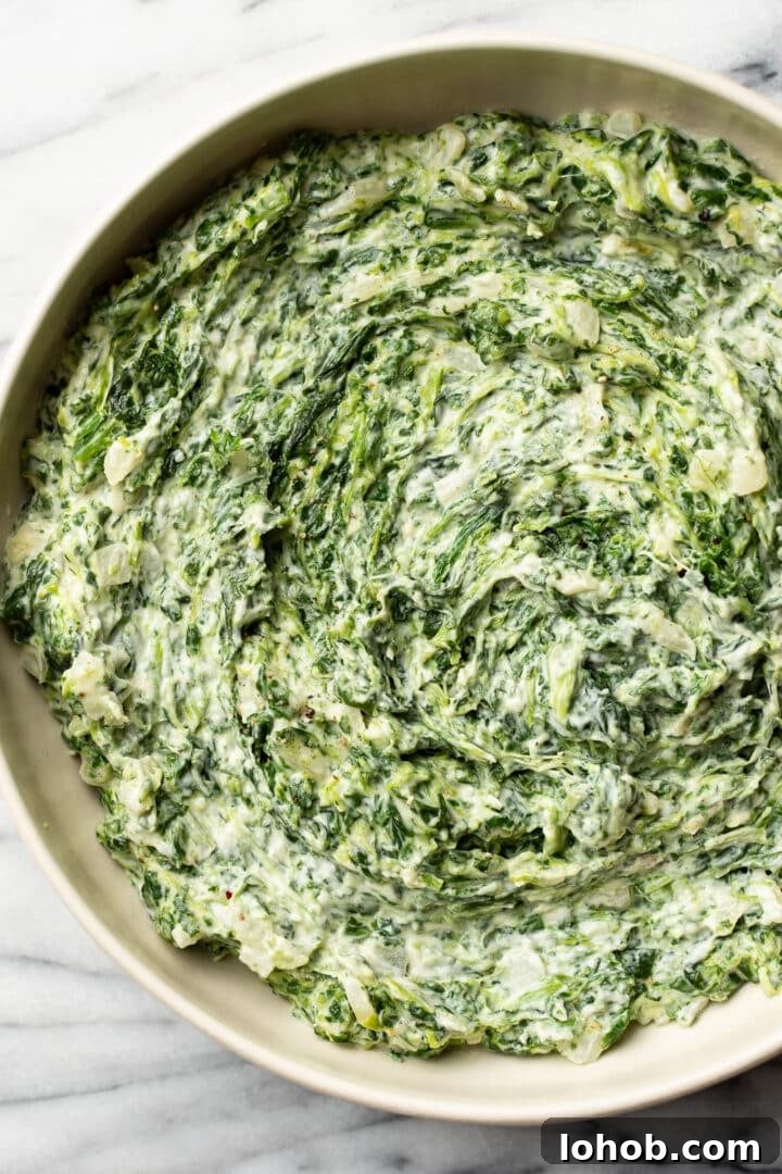 a bowl of creamed spinach