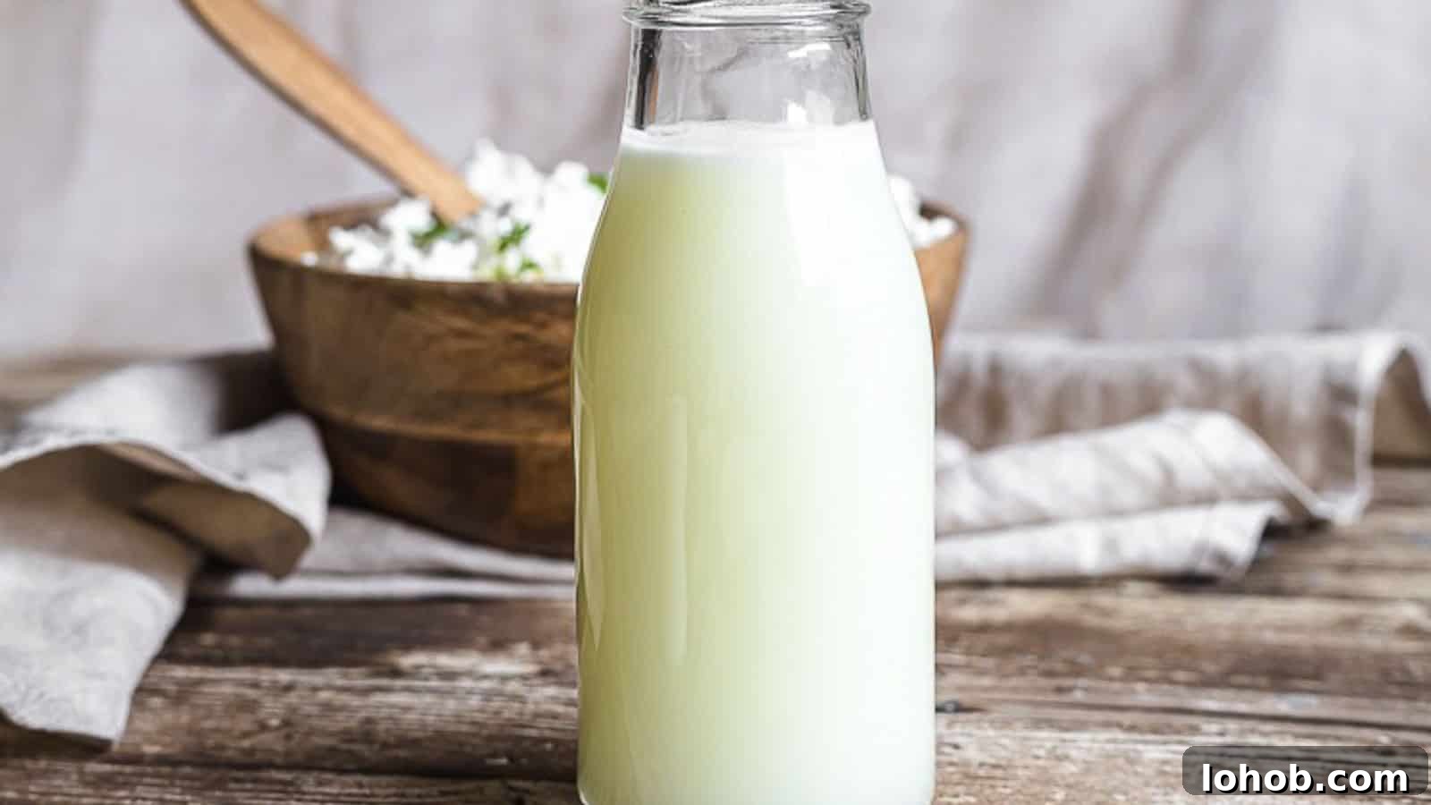 25 Morning Breakfast Ideas to Refresh Your Weekly Menu 16 Natural Whey Protein Drink in a glass milk bottle.