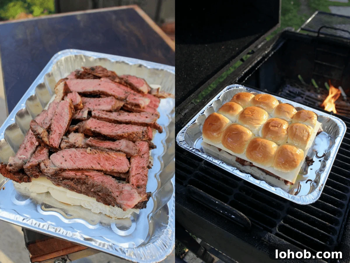 The sandwiches are assembled and grilled again. 