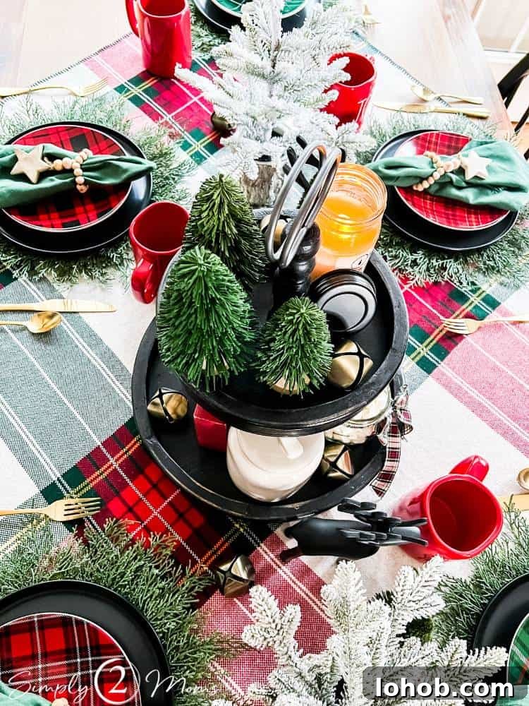 tartan plaid throw blanket over table set for Christmas