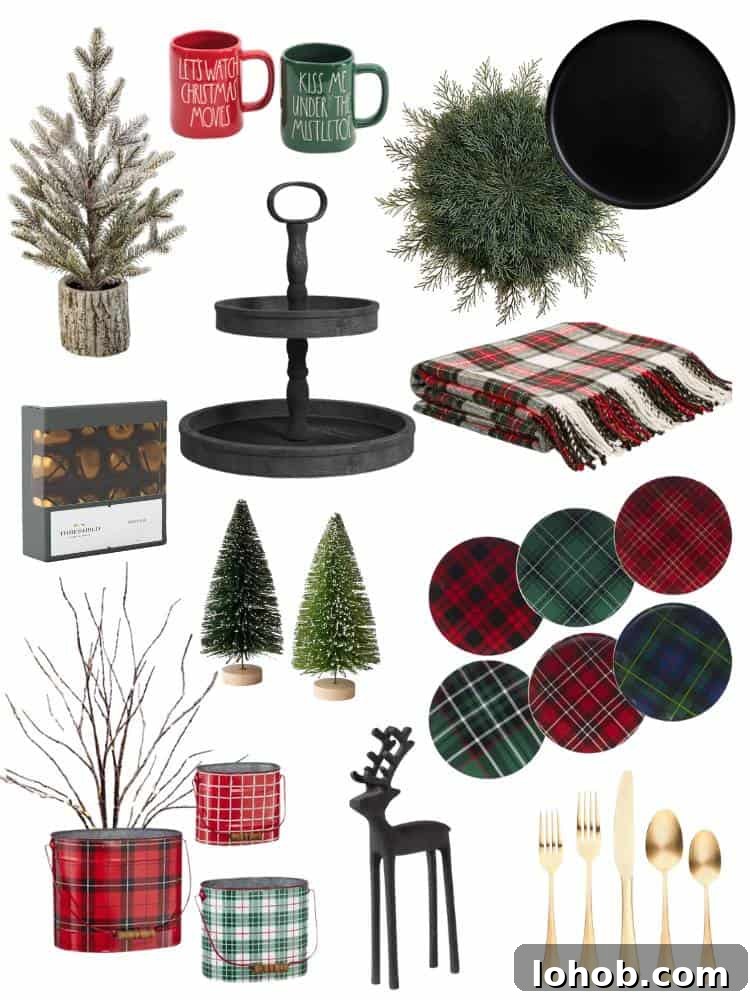 collage of products used to style Christmas tablescape