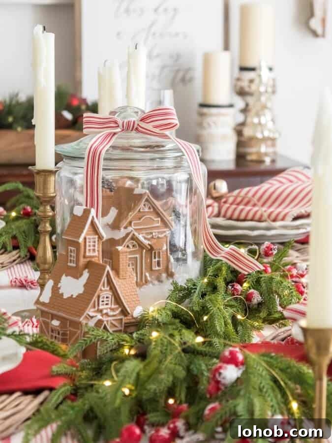 red accents with mini gingerbread themed Christmas table