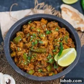 Mushroom masala served in a bowl.