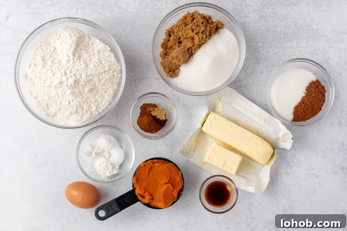 Ingredients for pumpkin spice cookies
