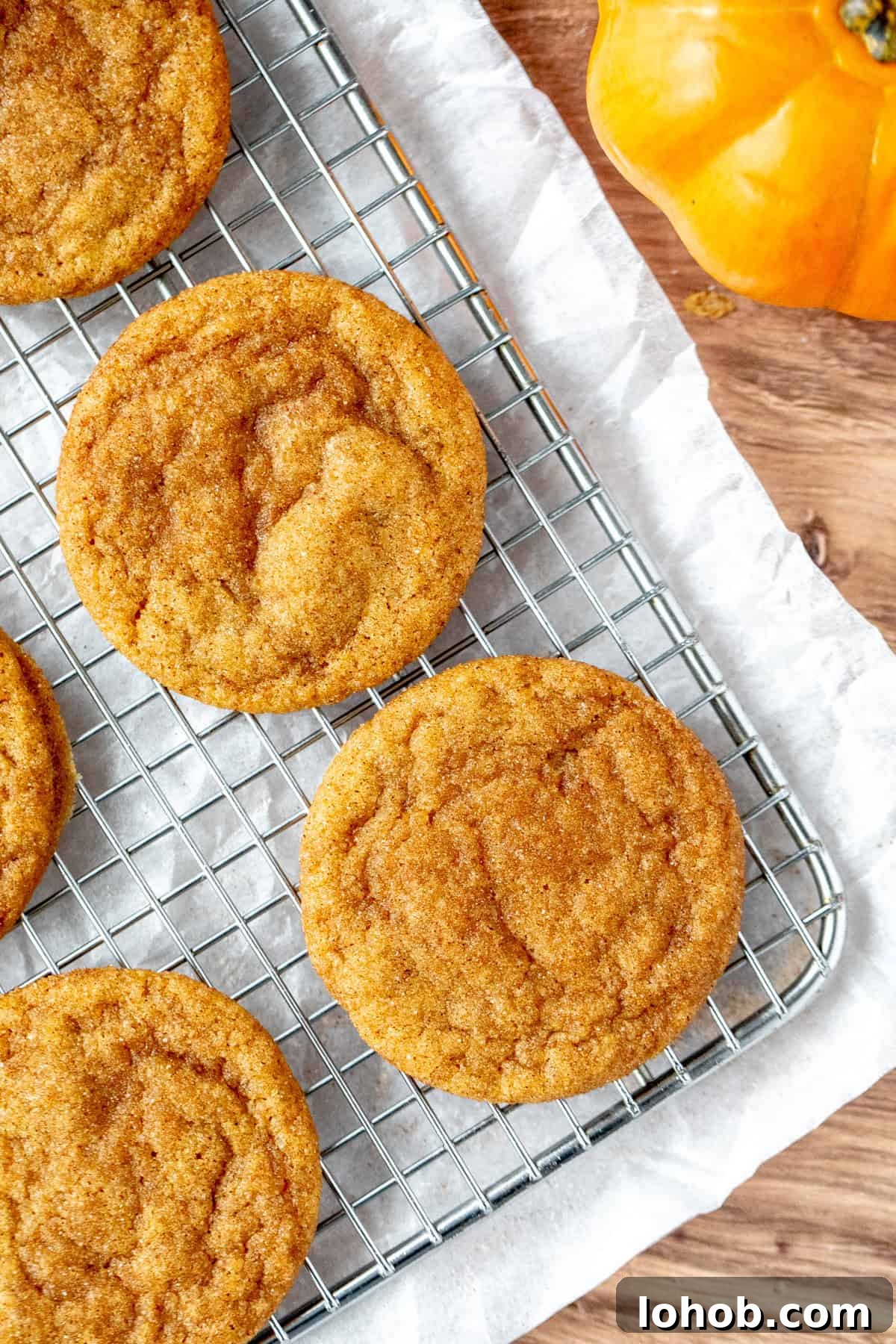 Cooling tray of pumpkin snickerdoodle cookies