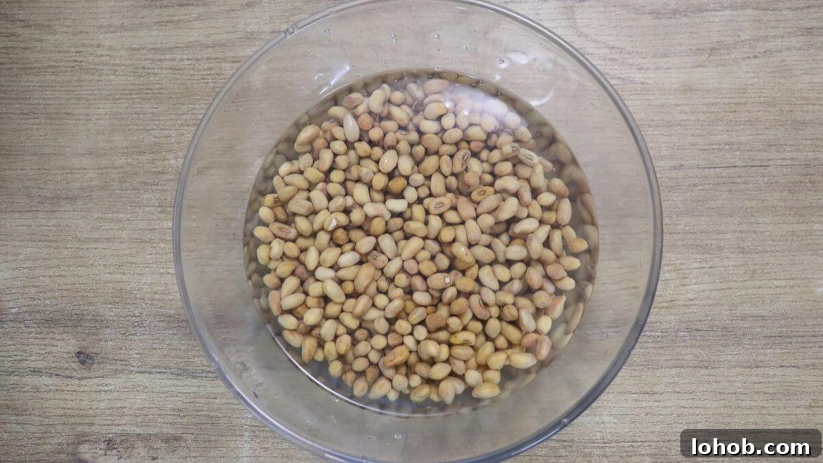Soaking alsane (red cow peas) in water overnight.