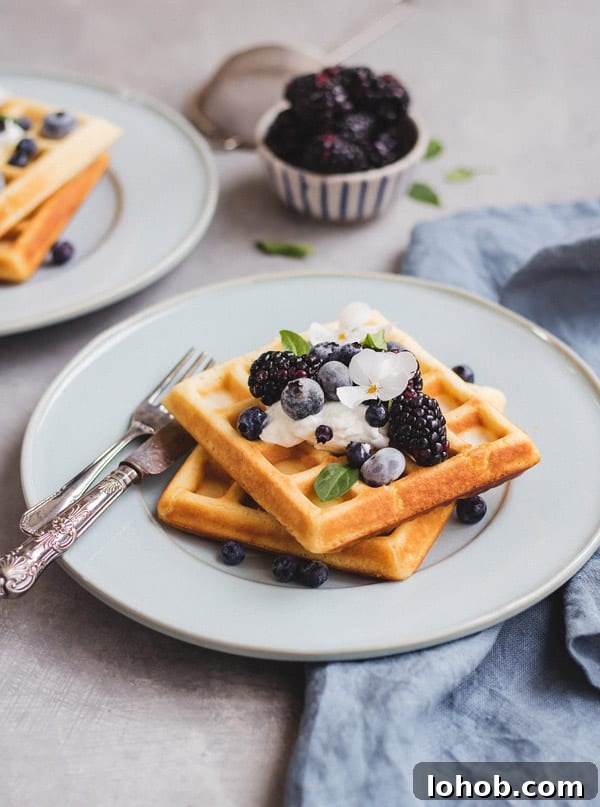 Lightened-Up Belgian Waffles: Fluffy Recipe with Less Fat 5 This recipe for healthier Belgian waffles is an easy and healthy option for breakfast or brunch!