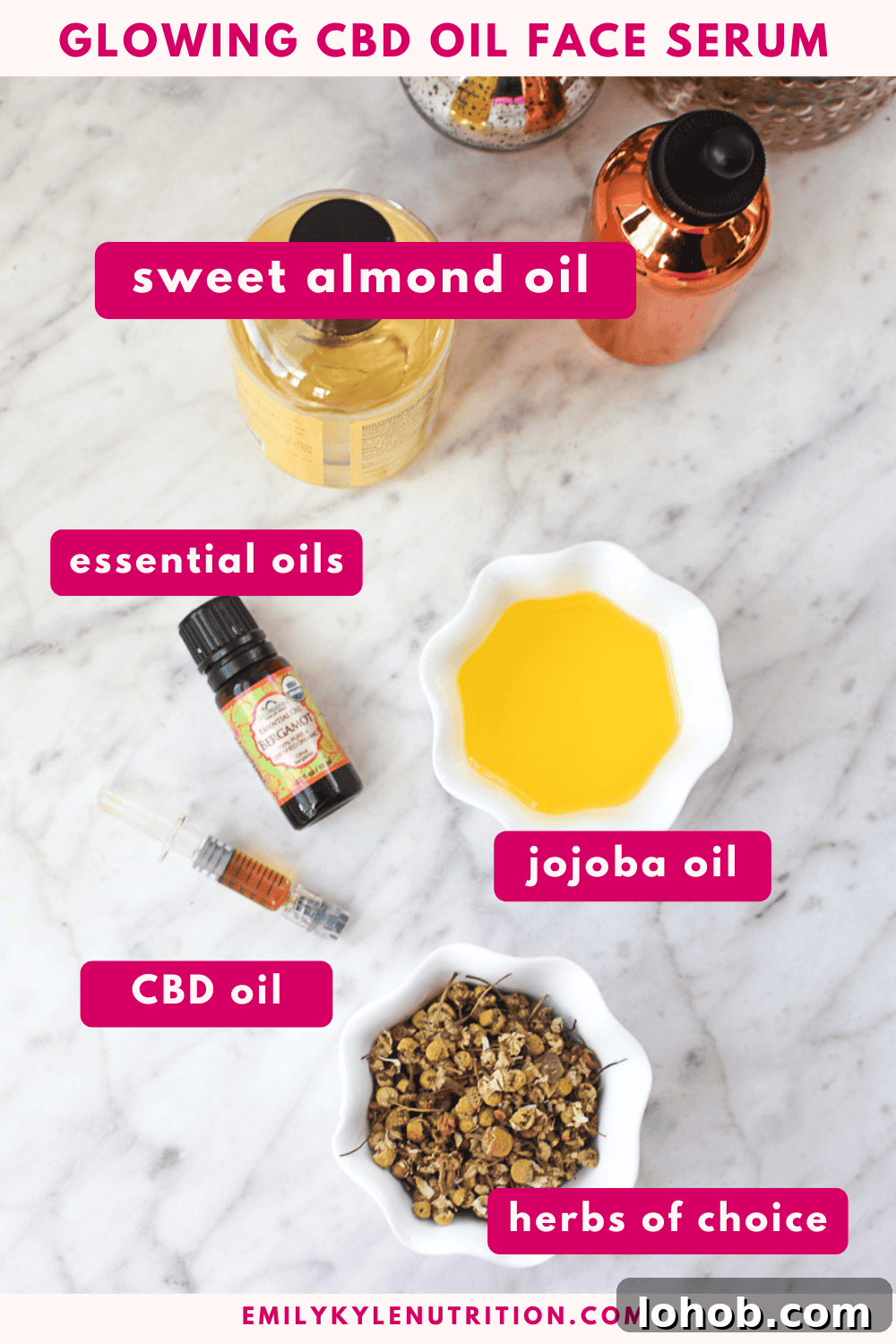 CBD face serum with essential oils and herbs of choice.