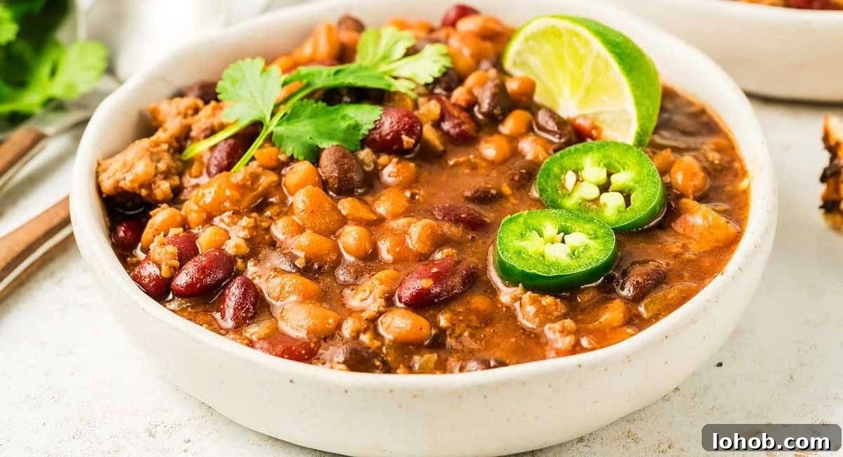 Up close image of crockpot cowboy beans.