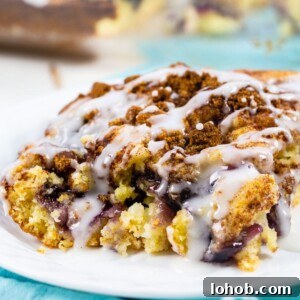 Slice of coffee cake on a plate.