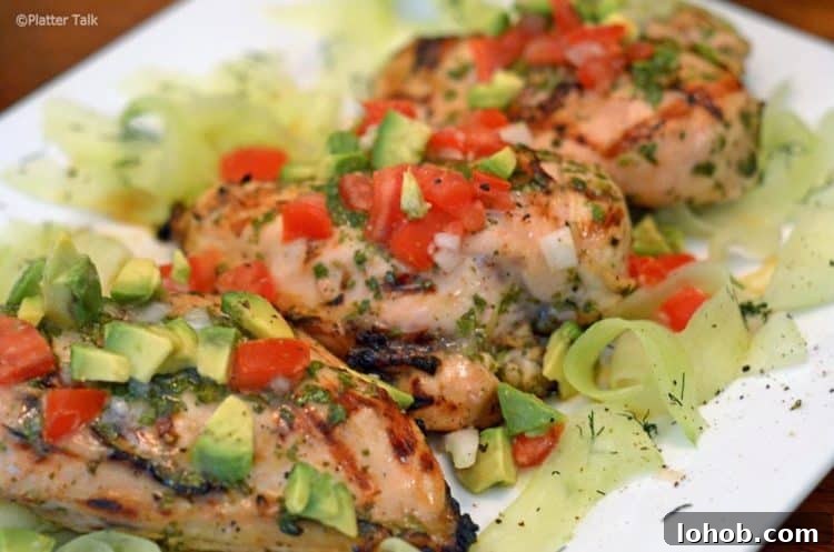 Grilled Chicken with Fresh Avocado Salsa Recipe 5 A plate of grilled chicken.
