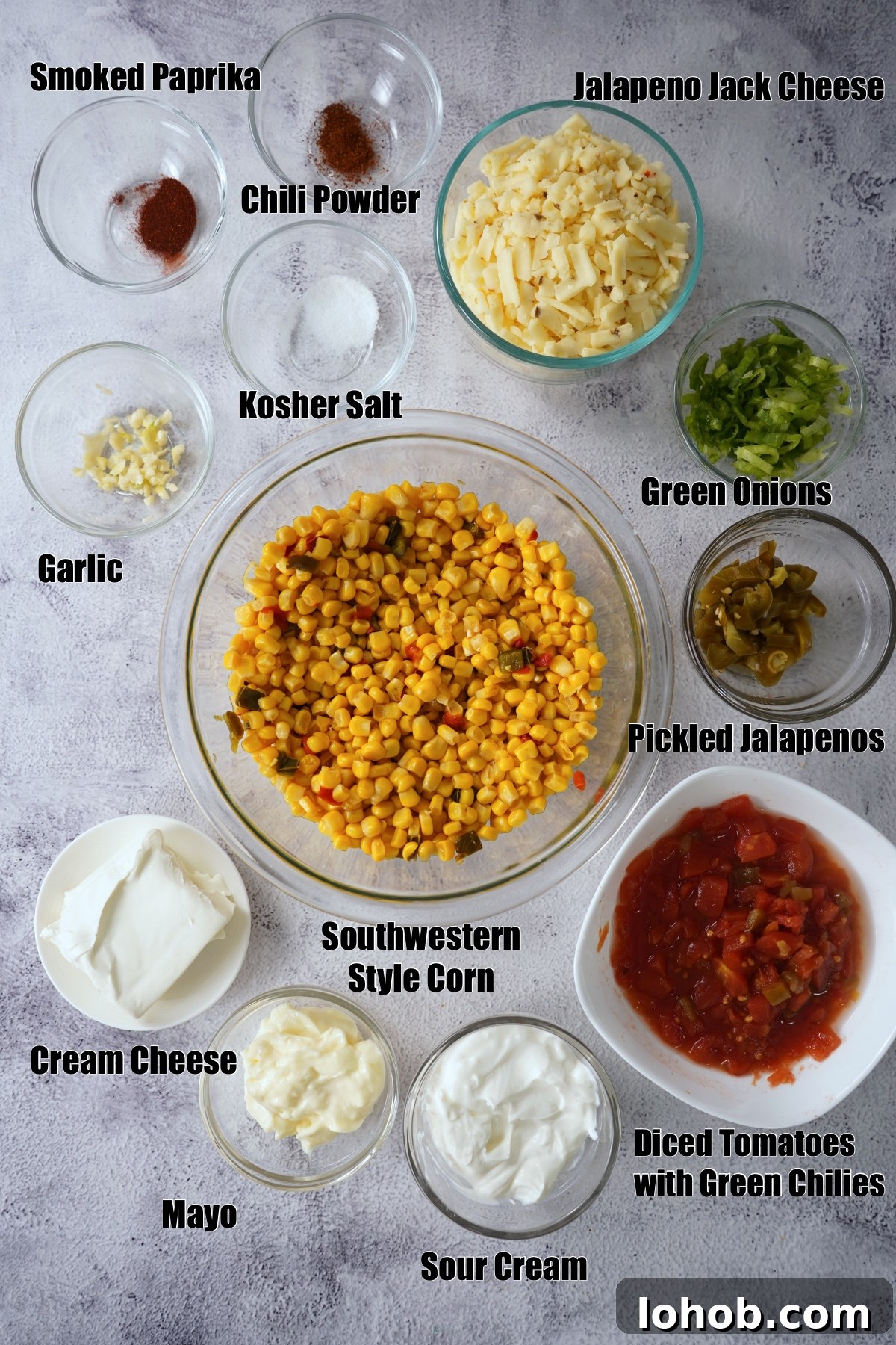 Smoked Corn Dip - labeled Inrgedients