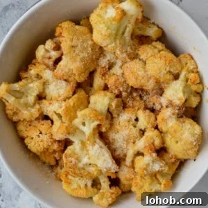 Air Fryer Parmesan Cauliflower - finished dish.