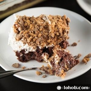 piece of better than sex cake on a cake with a fork