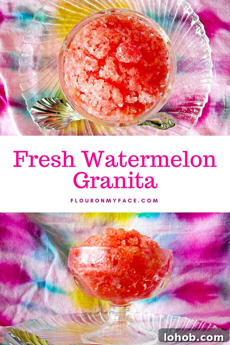 Fresh Watermelon Granita Fresh Watermelon Granita recipe served in a dessert dish.