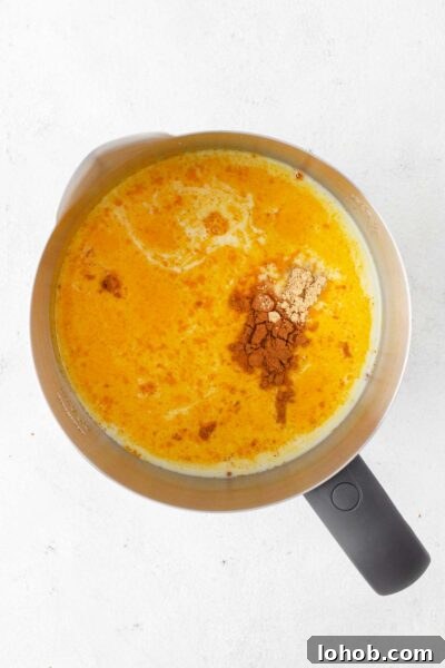 Ingredients for golden milk in an electric milk frother.