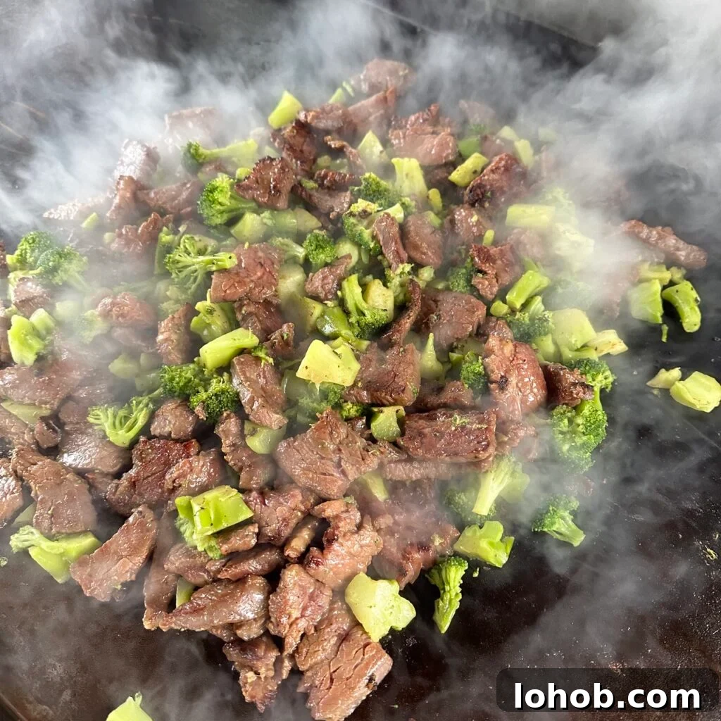 Cooking beef and broccoli