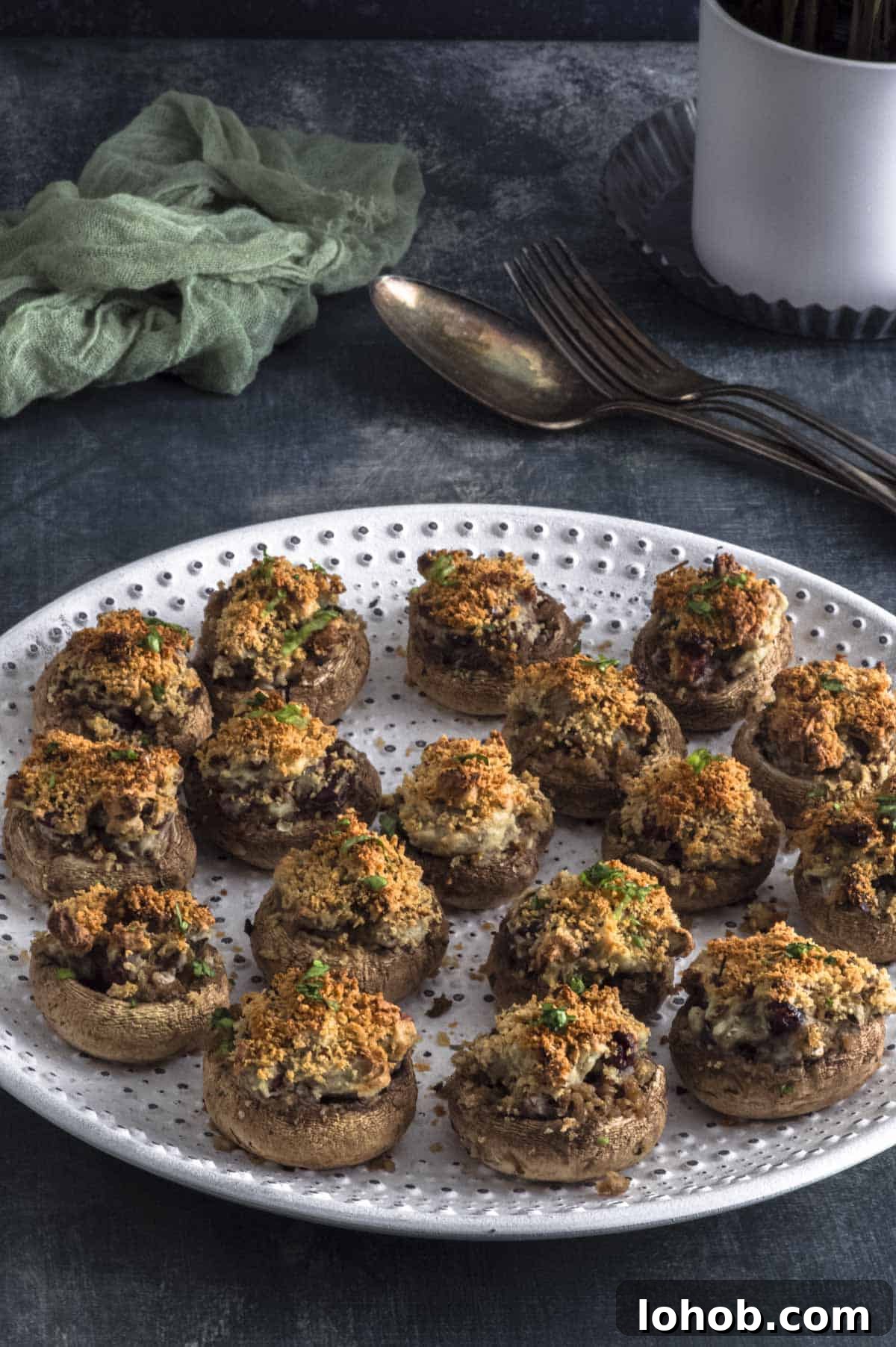 a plate with stuffed mushrooms