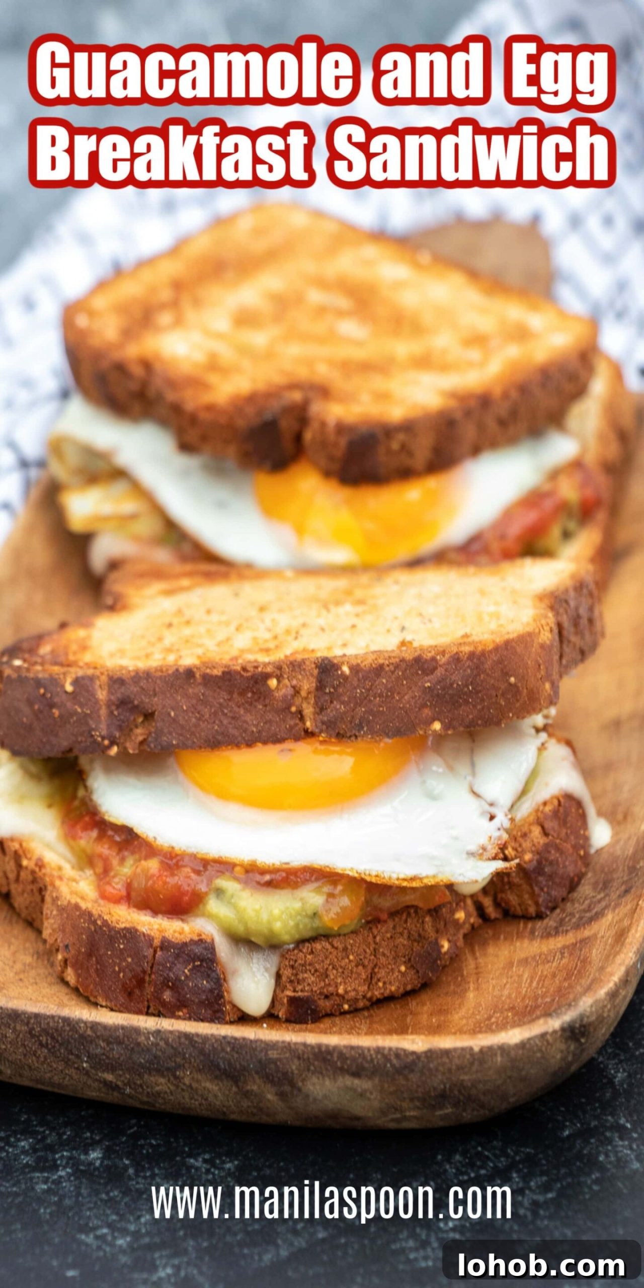 Guacamole, Salsa & Egg Breakfast Sandwich Recipe 4 Toasted bread with melted cheese
