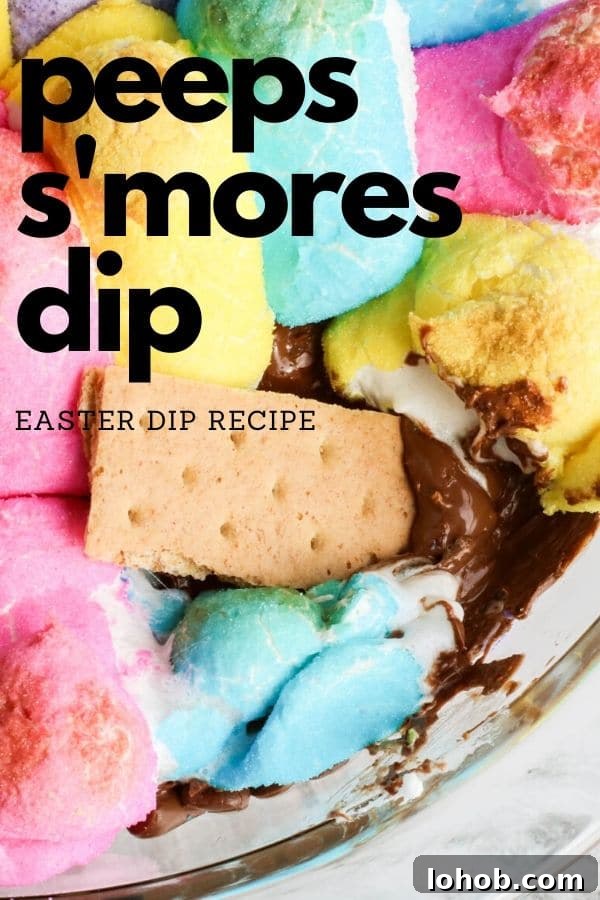 Peep S’mores Dip for Easter: Gooey Marshmallow Dessert Dip 9 picture of peeps smore with graham cracker in it