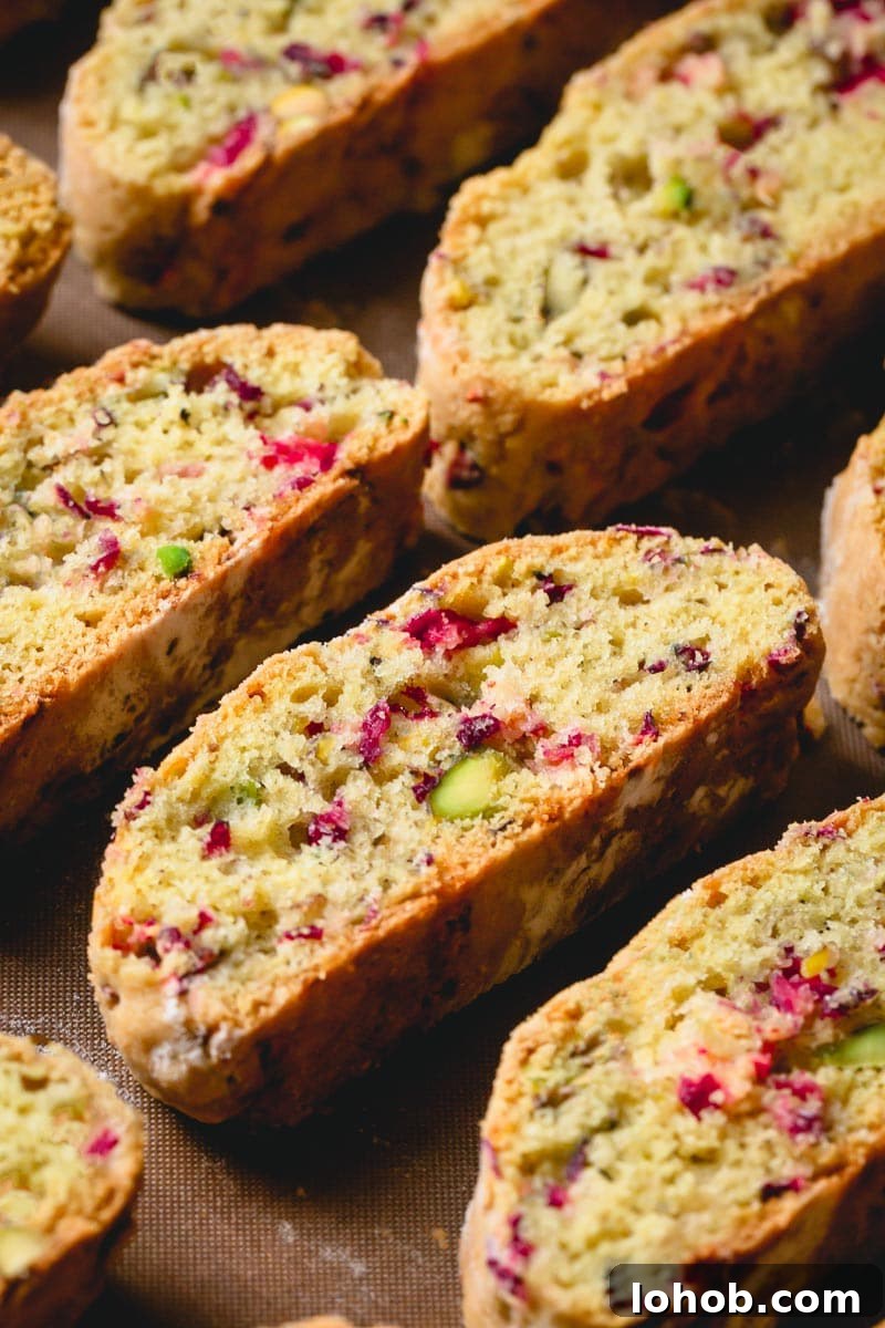 Cranberry Pistachio Biscotti Recipe — Crunchy Italian Cookie Guide 3 Mini cranberry pistachio biscotti cookies.