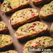 Cranberry Pistachio Biscotti Recipe — Crunchy Italian Cookie Guide 7 Cranberry pistachio biscotti cookies.
