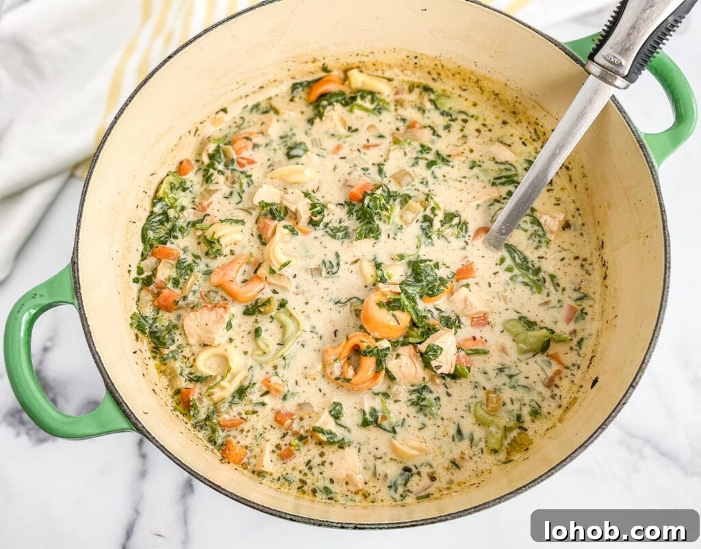 Creamy Chicken Tortellini Soup with Spinach