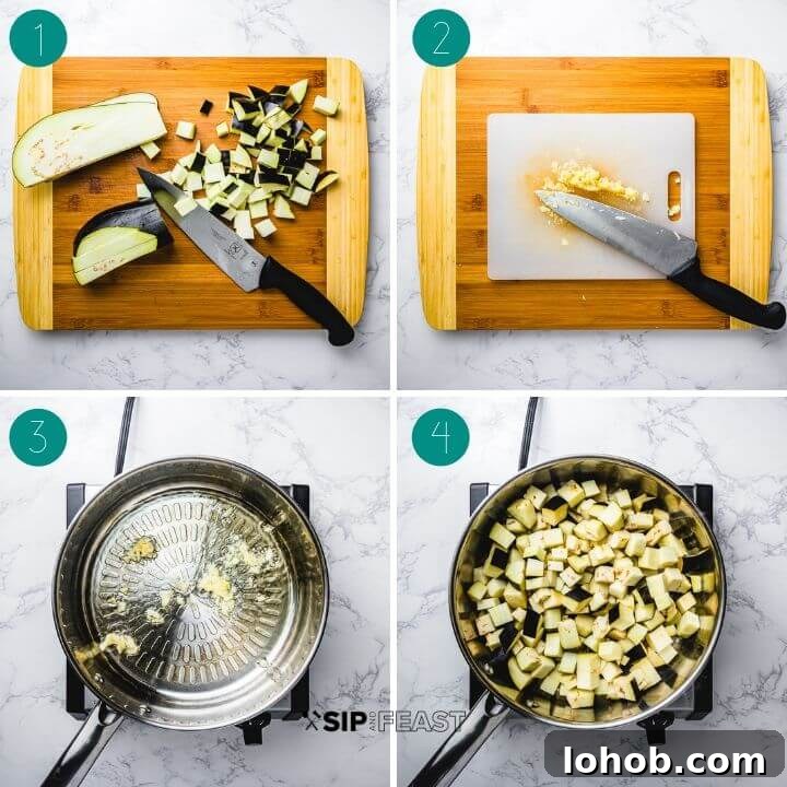 Eggplant meatballs recipe process shot collage group number one.