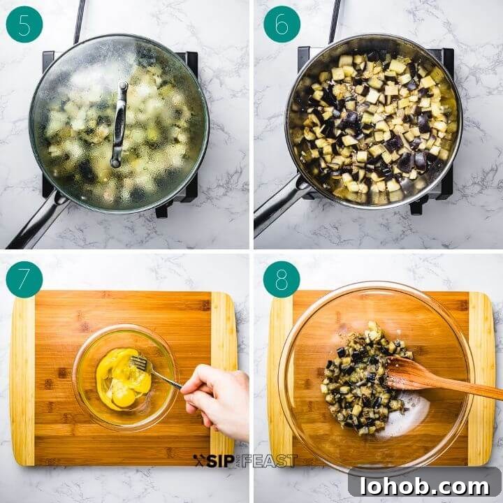 Polpette di melanzane recipe process shot collage group number two.