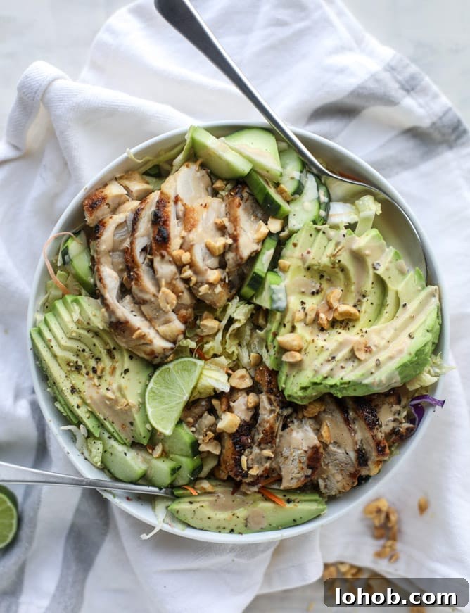 chicken avocado salad with peanut dressing I howsweeteats.com