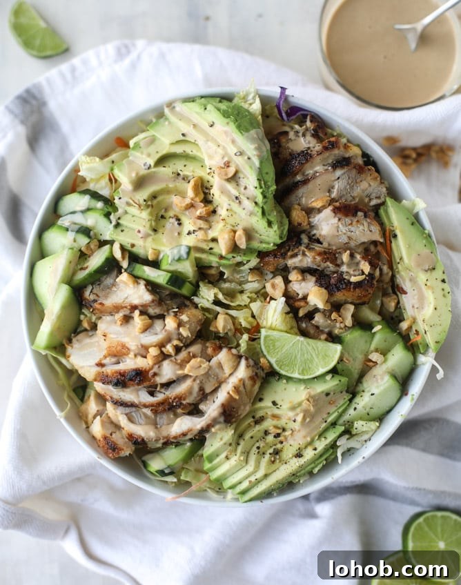 chicken avocado salad with peanut dressing I howsweeteats.com