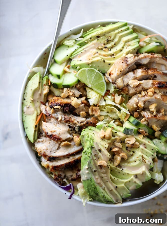 chicken avocado salad with peanut dressing I howsweeteats.com