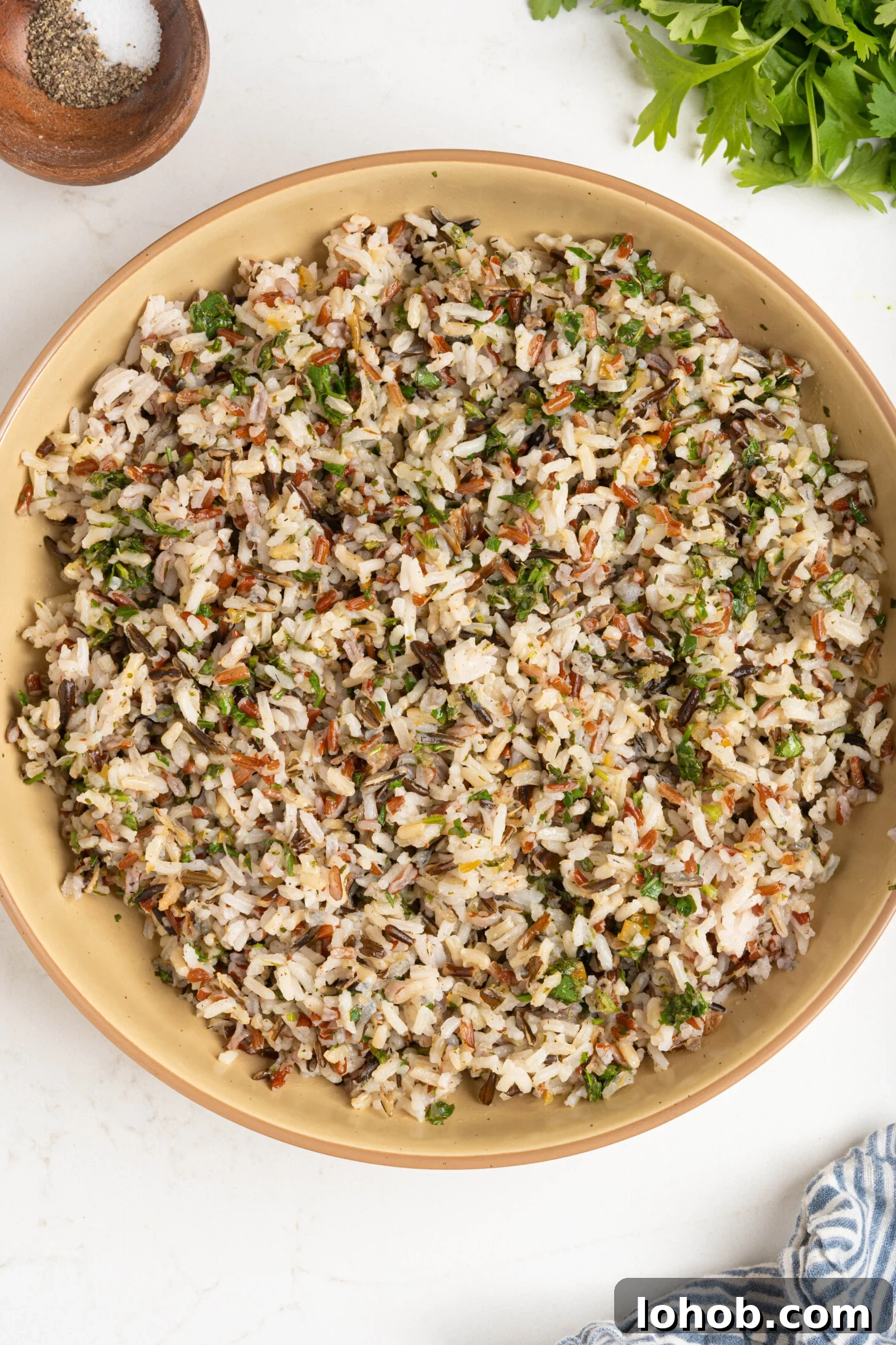 A bowl of wild rice pilaf.